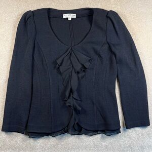 St. John Evening Cardigan Sweater Ruffle Front Round Neck Hook‎ Eye Women's 8